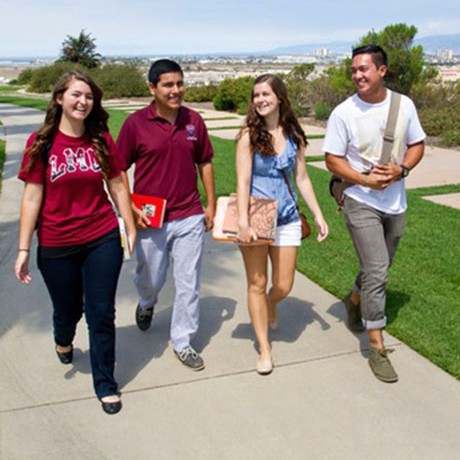 LMU students walk along the bluff